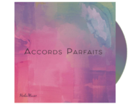 Pochette de la musique Accords Parfaits représentant une alternance de couleurs rose, bleu, vert pastel au milieu duquel est écrit le titre de la musique "Accords Parfaits"